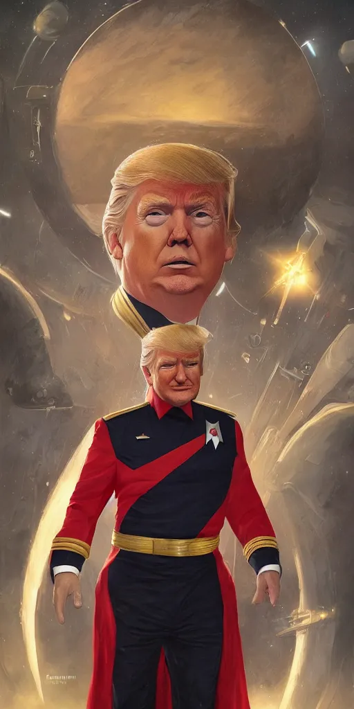 Prompt: portrait of Donald Trump wearing his starfleet captains uniform, realistic character concept, high fantasy, light atmosphere, golden ratio, cinematic lighting, hyperdetailed, high resolution, insanely detailed and intricate, artstation, Marc Simonetti, Greg Rutkowski