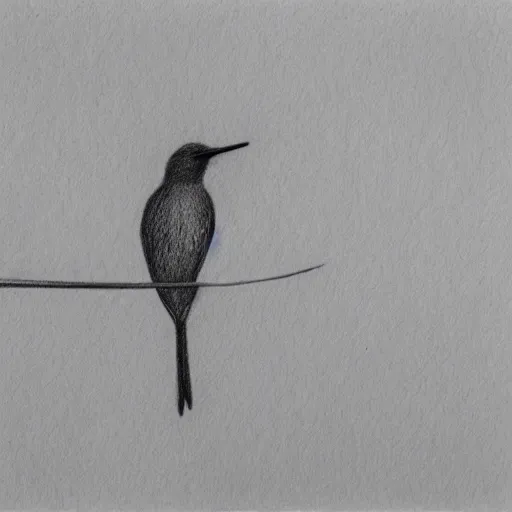 Prompt: a bird with a toothpick in his mouth standing on a branch that is shape as a heart, realistic pencil drawing