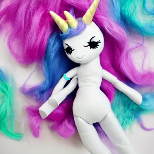 Image similar to unicorn vinyl stop motion doll