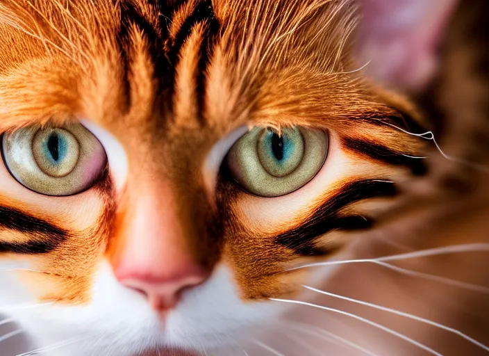 Image similar to 5 5 mm portrait photo of a redhead woman's face with ( intricate cat eyes )!!. highly detailed 8 k. intricate. lifelike. soft light. nikon d 8 5 0. cinematic post - processing