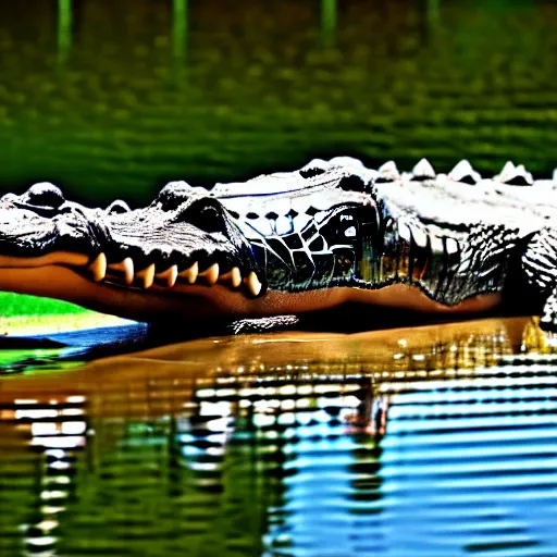 Image similar to Full body photo of a crocodile with feathers