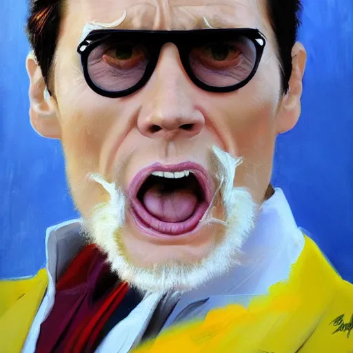 Prompt: greg manchess portrait painting of jim carrey as doctor eggman, medium shot, asymmetrical, profile picture, organic painting, sunny day, matte painting, bold shapes, hard edges, street art, trending on artstation, by huang guangjian and gil elvgren and sachin teng