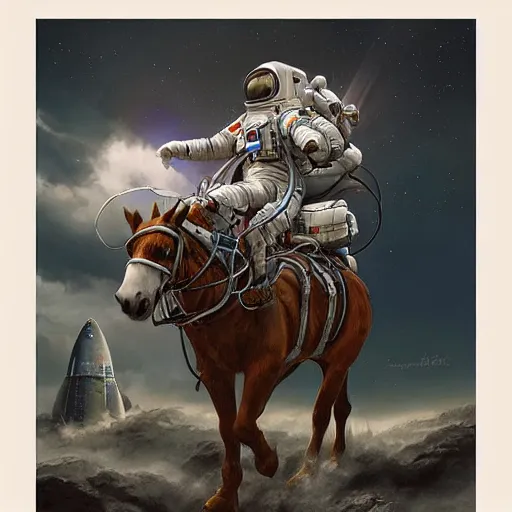 Prompt: astronaut carrying a horse up on his shoulders, industrial sci - fi, by mandy jurgens, ernst haeckel, james jean