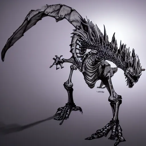 Prompt: skeleton dragon on the surface of the moon