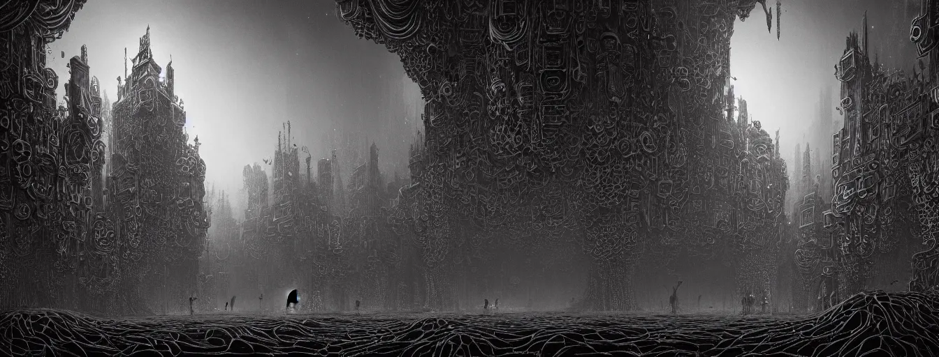 Prompt: intricate artwork masterpiece biomechanical gothic underground hive mind domain, side - scrolling 2 d platformer level by nicolas delort, zdizslaw beksinski, victo ngai, josan gonzalez, kilian eng, ominous, dramatic horror cinematic lighting, volumetric 8 k