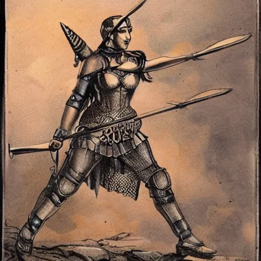 Prompt: Valkyrie wearing a spear and shield