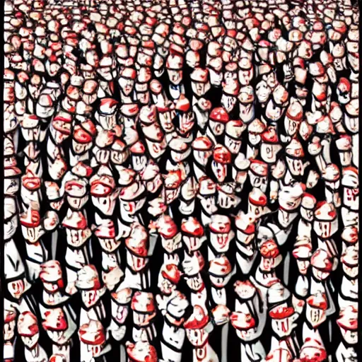 Image similar to Where's Waldo, in the style of Philip Guston