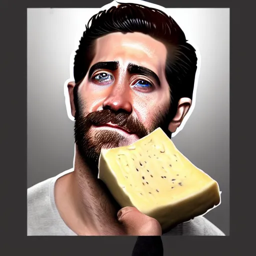 Prompt: dish of jake gyllenhaal's face fused with halloumi cheese ( ( white halloumi cheese hybrid with jake gyllenhaal face ) ), jake gyllenhaal sentient cheese man, by greg rutkowski
