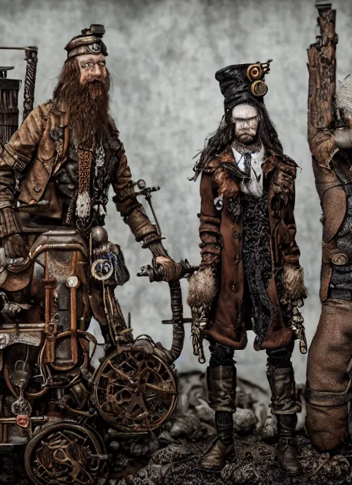 Prompt: 8 5 mm f 1. 8 photograph of a claymation steampunk brutal viking, highly detailed diorama, by erwin olaf and anton corbijn, smooth, sharp foccus, commercial photography, fashion shoot