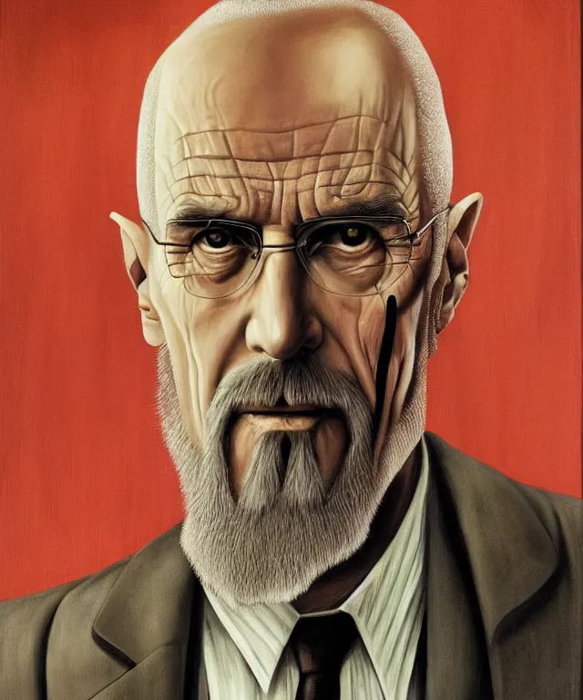 Prompt: portrait of Saruman Christopher Lee as Walter White in Breaking Bad, lowbrow painting by Mark Ryden