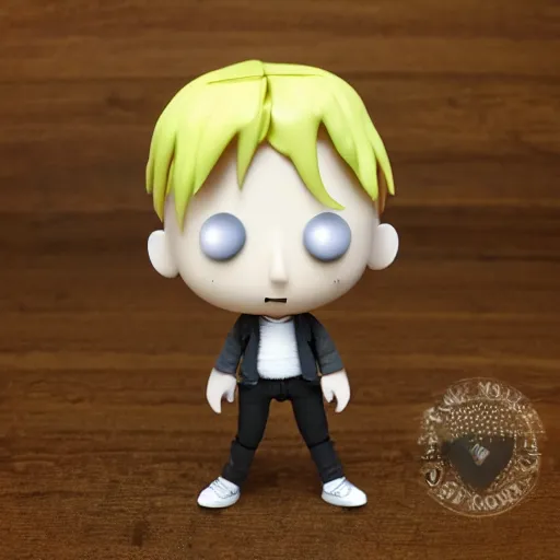 Prompt: Tim Burton funkopop of butters stotch from south park anime, kawaii, 3D, BJD, artstation, vinyl art toy