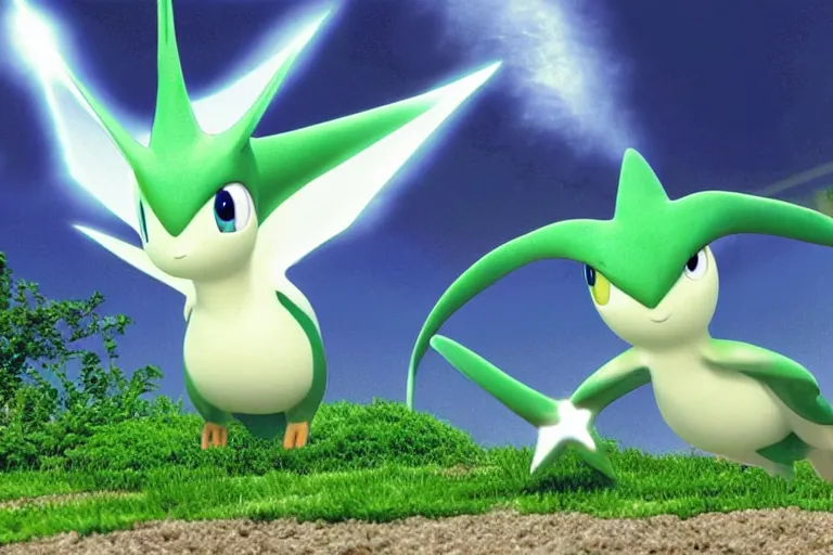 Prompt: high resolution pixar 3 d picture digital art view of the latios the serpent standing in front of house looking at camera celebi asteroid ill