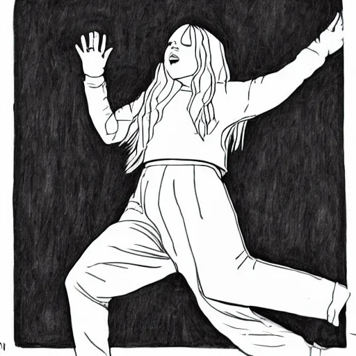 Image similar to billie eilish jumping on stage, line drawing