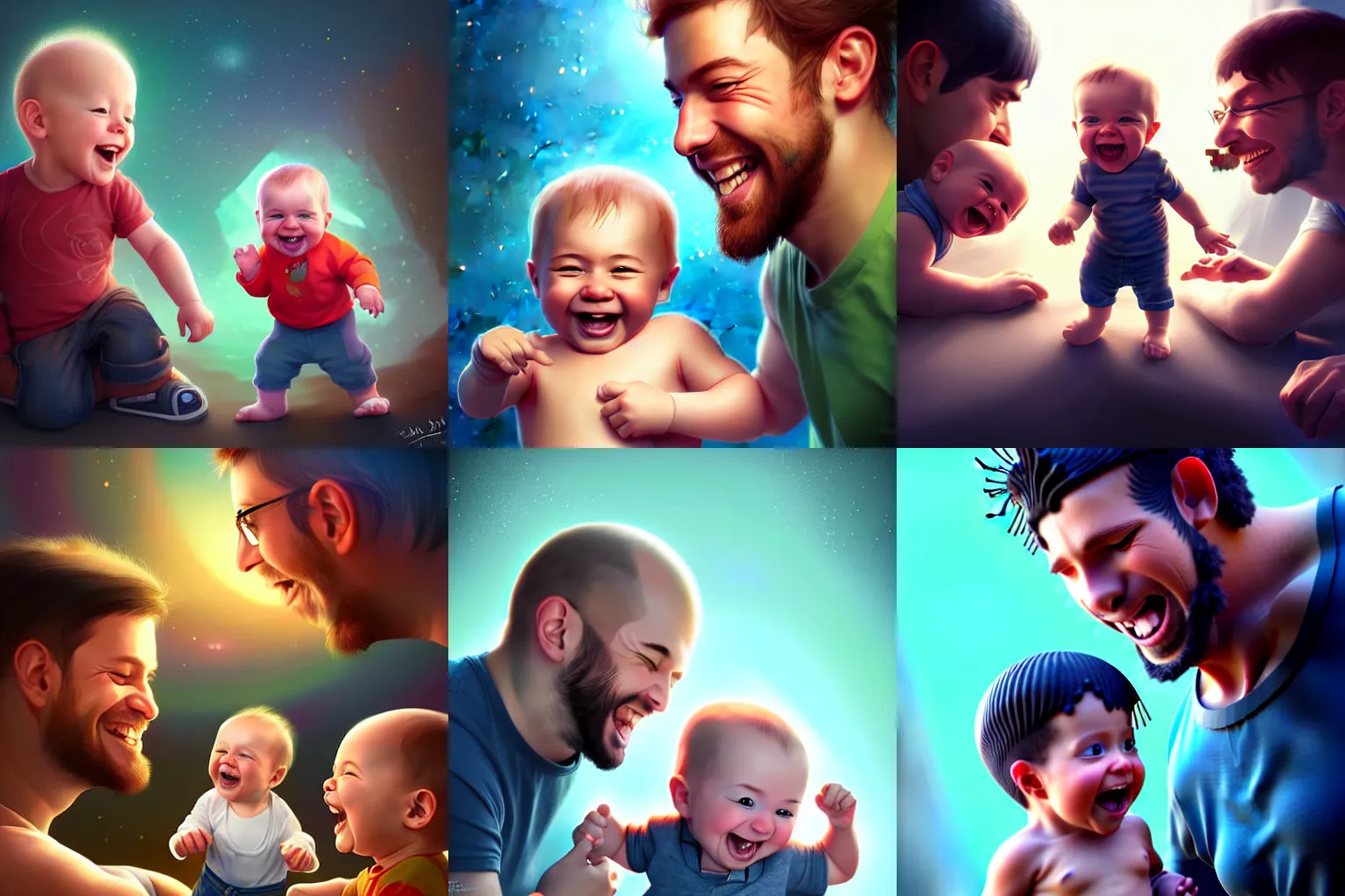 Prompt: epic professional digital art of a happy baby boy with his two fathers, best on artstation, cgsociety, wlop, cosmic, epic, stunning, gorgeous, much detail, much wow, masterpiece W 1024