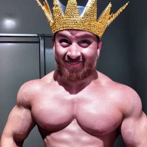 Image similar to the coolest looking muscle pig man wearing a gold crown on his head