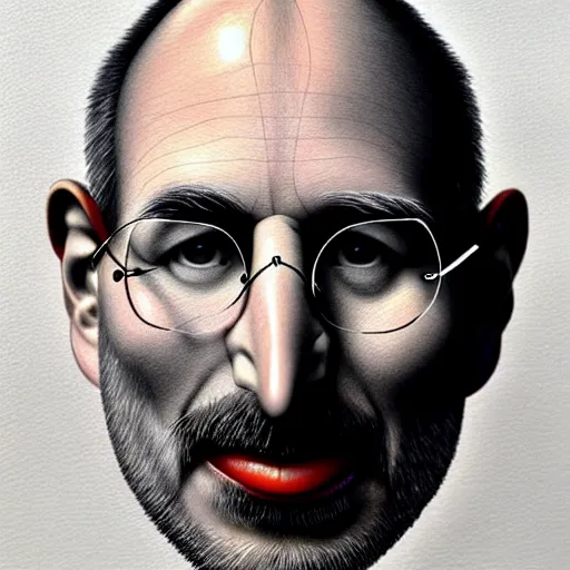 Image similar to apples arranged in the shape of a face resembling steve jobs, fantasy, intricate, elegant, highly detailed, lifelike, photorealistic, digital painting, artstation, illustration, smooth, sharp focus, art by giuseppe arcimboldo