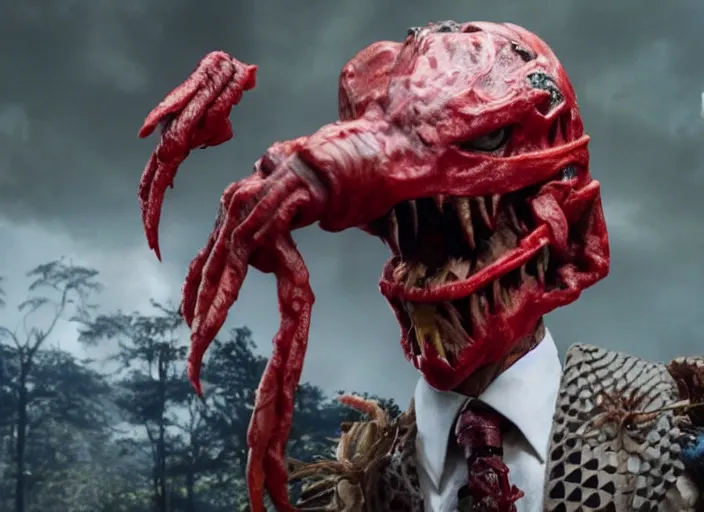 Image similar to pee wee herman, movie still, from the new predator movie, 8 k, realistic