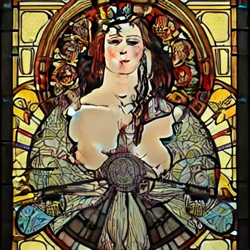 Prompt: god of war ^ n,. nw, toilet paper, portapotty, intricate, stained glass by alphonse mucha