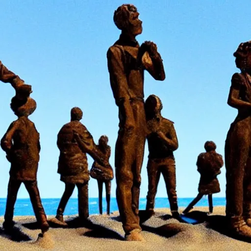 Image similar to This sculpture depicts a scene from the Spanish Civil War, which was a time of great turmoil and strife in Spain. The sculpture shows a group of people on a beach, with the ocean in the background. The people in the sculpture are all different sizes and shapes, and they are all looking in different directions. The sculpture is full of color and movement, and it is very expressive. The sculpture is also very powerful and emotional, and it has a very strong impact on the viewer. illuminated codex gilded by Victor Adame Minguez, by Robert Vonnoh elaborate, offhand