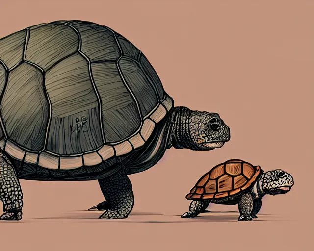 Image similar to cell shaded cartoon of a realistic turtle with a bulldog's head, concept art by josan gonzales and wlop, by james jean, victo ngai, david rubin, mike mignola, deviantart, art by artgem