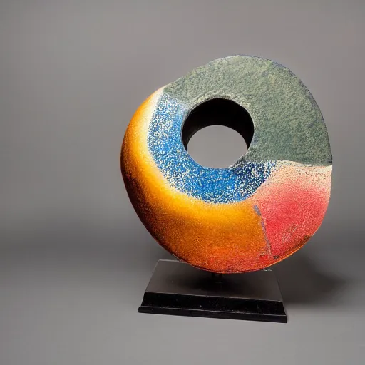 Image similar to beautiful abstract organic painted ceramic sculpture, in a gallery setting, influenced by jerome danikowski. professional studio photo, 3 5 mm, high definition