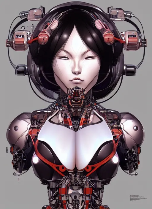 Image similar to portrait of a beautiful cyborg woman by Yukito Kishiro, biomechanical, hyper detailled, trending on artstation