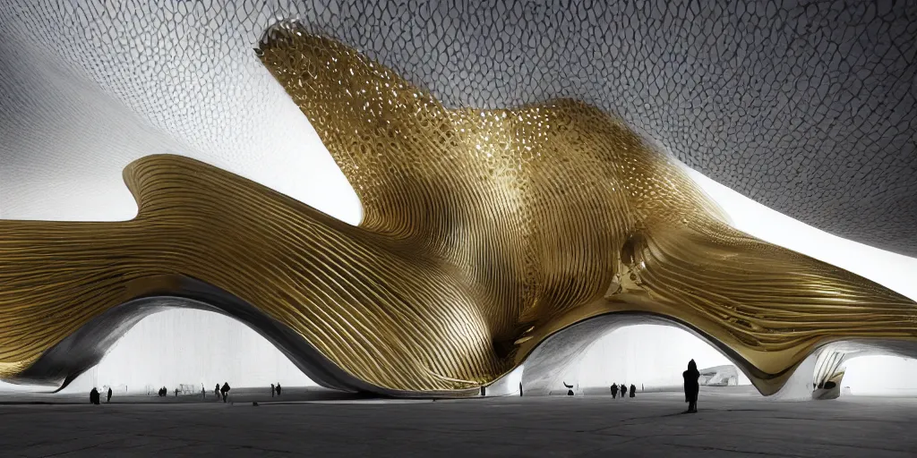 Image similar to knitting gold zaha hadid architecture by giger alien