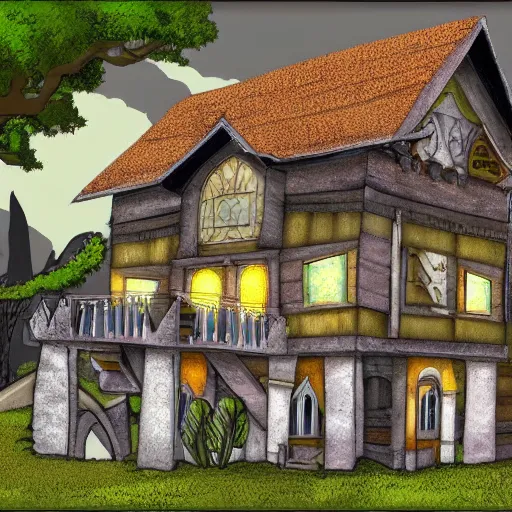 Image similar to digital art of a fantasy house