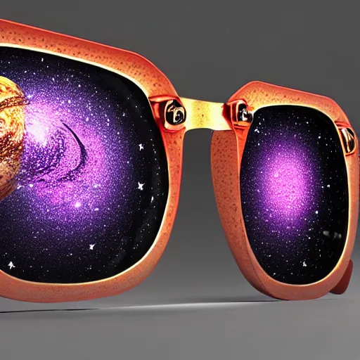 Prompt: sunglasses made out of stars and planets hyperrealistic detailed beautiful intricate 3 d render