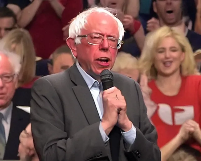 Image similar to Super Saiyan Senator Bernie Sanders Son Goku screams during philibuster speech (AP Photo)