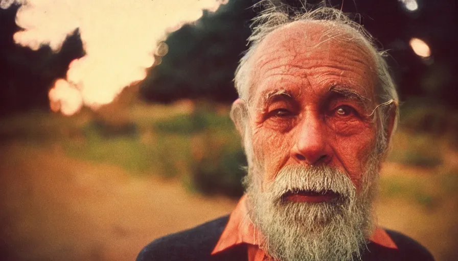 Image similar to 7 0 s movie still portrait of an old man with wormholes on the face cinestill 8 0 0 t 3 5 mm technicolor, heavy grain, high quality, high detail