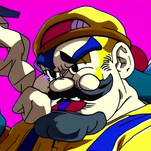 Prompt: Wario!, still frame from Dragon Ball Super!!