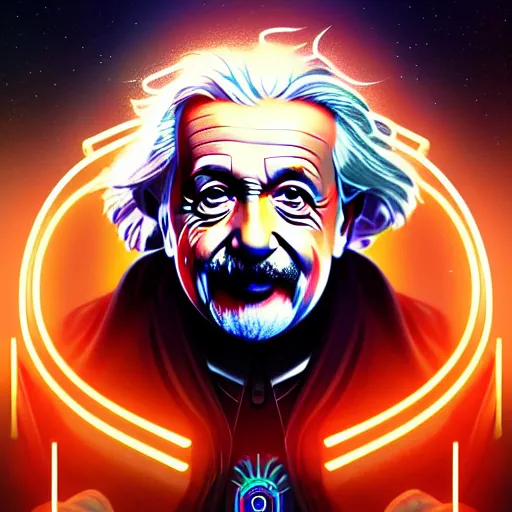 Image similar to symmetry!! portrait of albert einstein as obi - wan, sci - fi, tech wear, glowing lights!! intricate, elegant, highly detailed, digital painting, artstation, concept art, smooth, sharp focus, illustration, art by artgerm and greg rutkowski and alphonse mucha