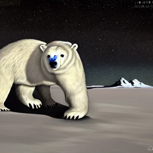 Image similar to polar bear Mecha, running over the tundra, anime style