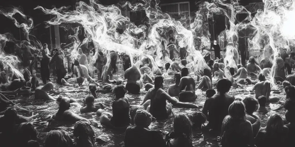 Prompt: love, groups of people in thermal heat, from behind, rebirth, wide angle, cinematic atmosphere, elaborate, highly detailed, thermal imaging