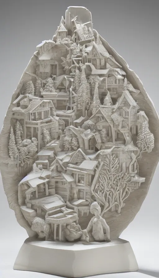 Prompt: the utopia portal highly detailed carving on southern ice porcelain, partially glazed, woodfired, art gallery