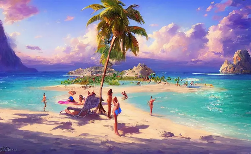 Prompt: paradise cosmic beach by vladimir volegov and raphael lacoste