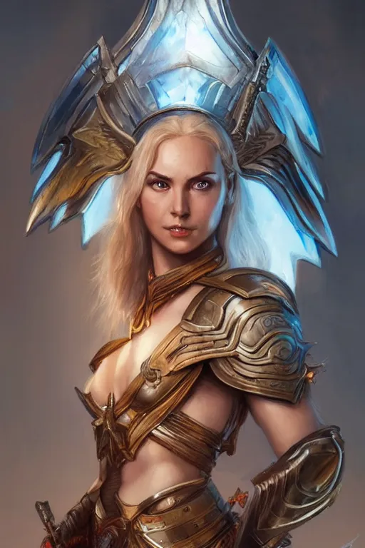 Image similar to amazon valkyrie athena, d & d, fantasy, portrait, highly detailed, headshot, digital painting, trending on artstation, concept art, sharp focus, illustration, art by artgerm and greg rutkowski and magali villeneuve