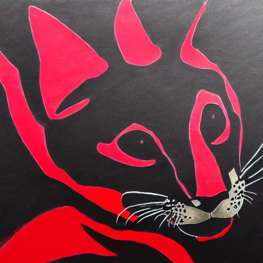 Prompt: abstract drawing of a neon black and red ocelot, 4k