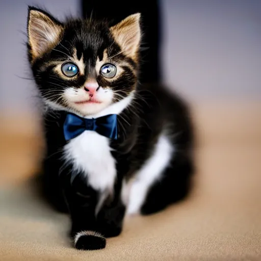 Prompt: a photo of a kitten in a tuxedo