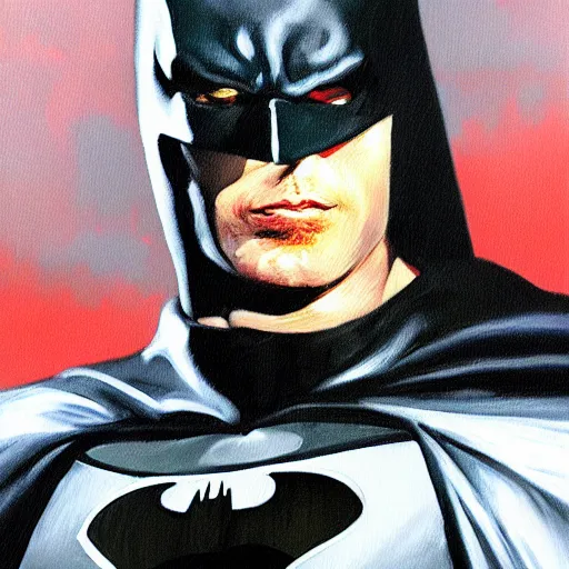 Image similar to Painting of a batman dark knight by Christopher Nolan oil painting