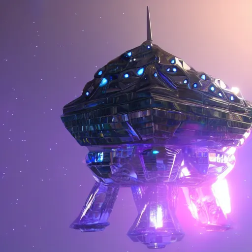 Prompt: alien space ship made out of bismuth crystals, unreal engine