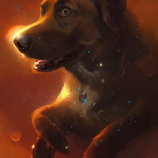 Image similar to portrait of a beautiful young dog falling into the stars by greg rutkowski, 4k, intricate details