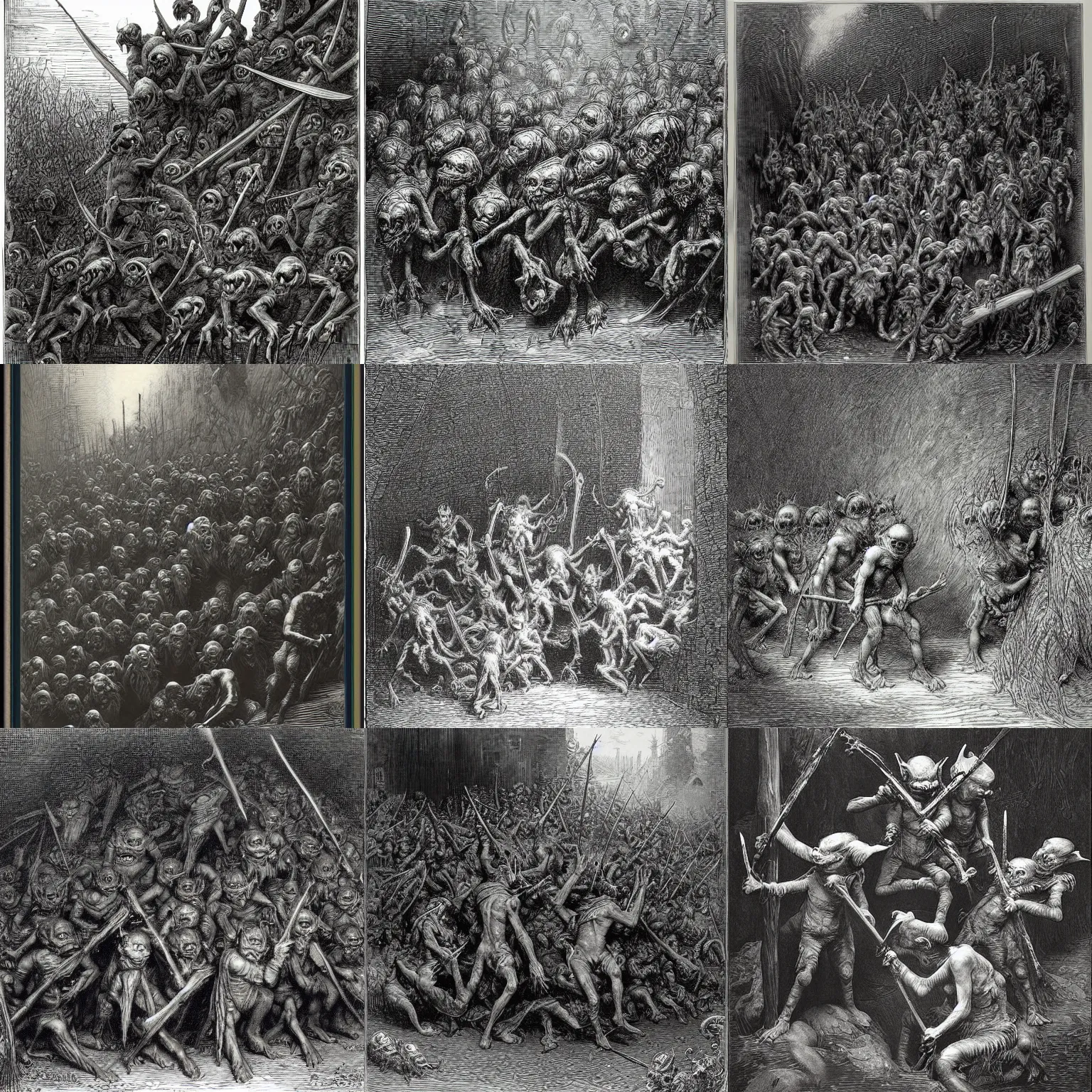 Prompt: goblins by gustave dore