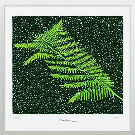 Image similar to abstract, art print, lithography, green, beige, white, fern