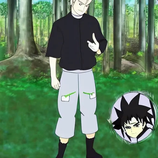 Image similar to gordon ramsey in naruto, ninja outfit, forest, anime style