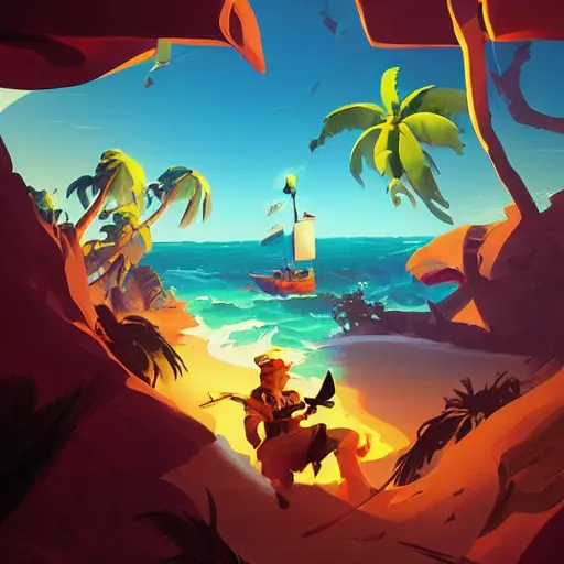 Image similar to painting treasure on sea of thieves game smooth median photoshop filter cutout vector, behance hd by jesper ejsing, by rhads, makoto shinkai and lois van baarle, ilya kuvshinov, rossdraws global illumination