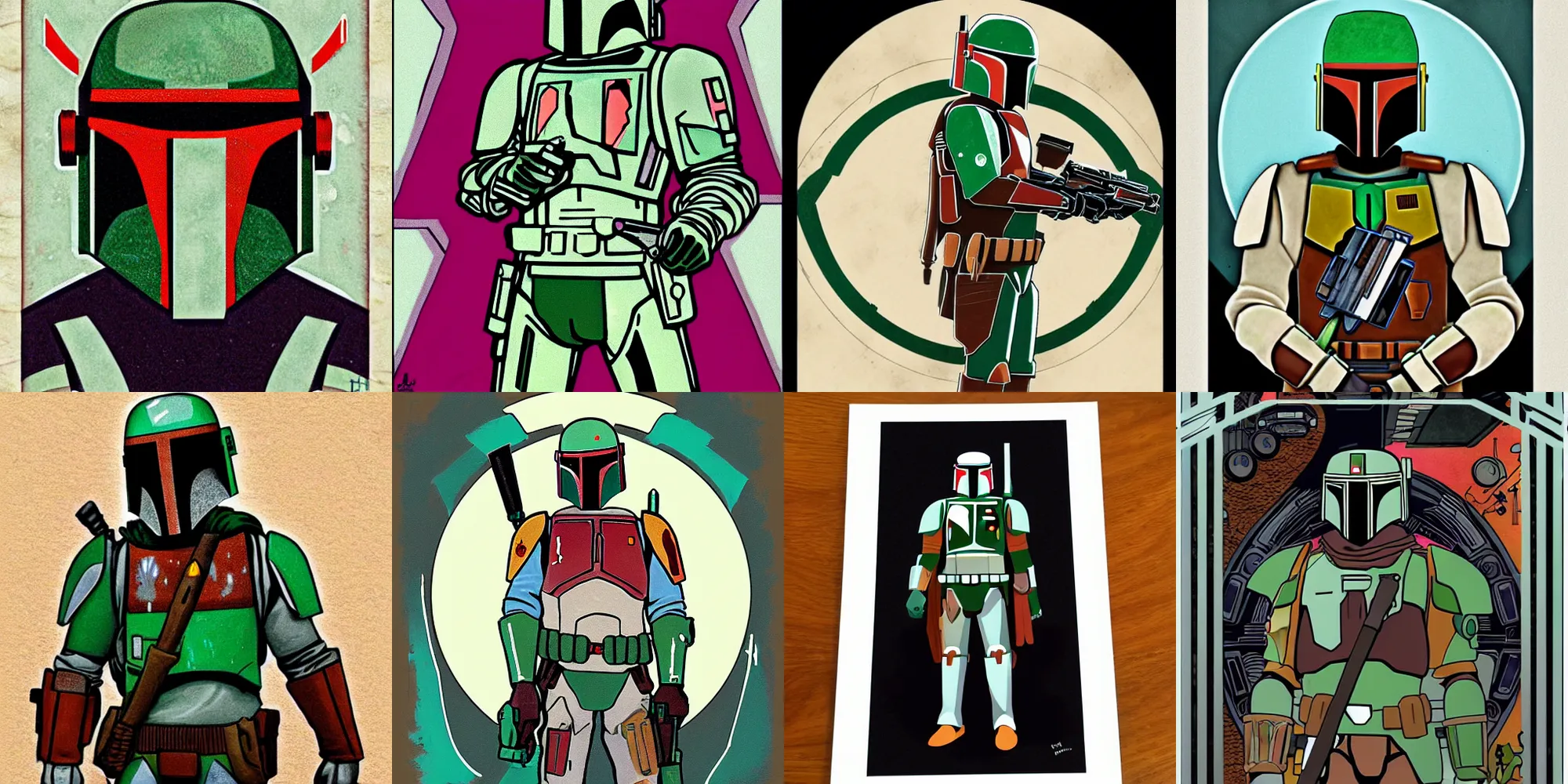 Prompt: symmetry!! boba fett in the style of mucha