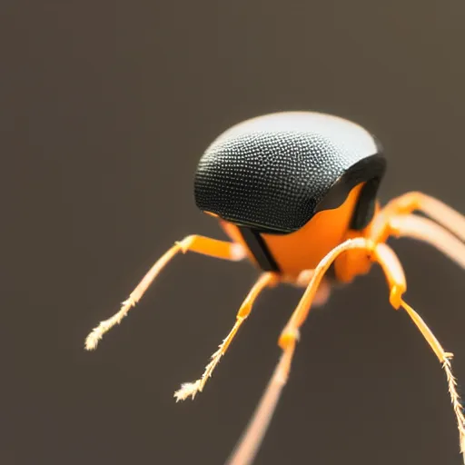 Image similar to a tiny robot ant drone on someone's head. macro photograph.