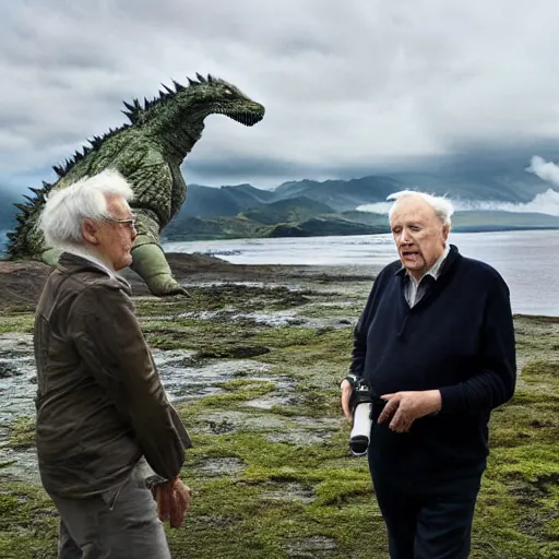 Prompt: Sir David Attenborough sees Godzilla